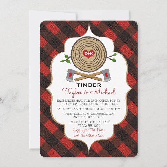Monogrammed Lumberjack and Jill Wedding Shower Invitation (Front)