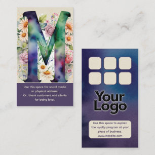 Monogrammed M Daisy Floral Watercolor Logo Punch Business Card