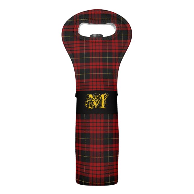 Monogrammed MacQueen Tartan Plaid Wine Tote (Front)
