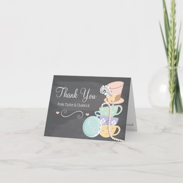 MONOGRAMMED MAD HATTER WEDDING THANK YOU CARD (Front)
