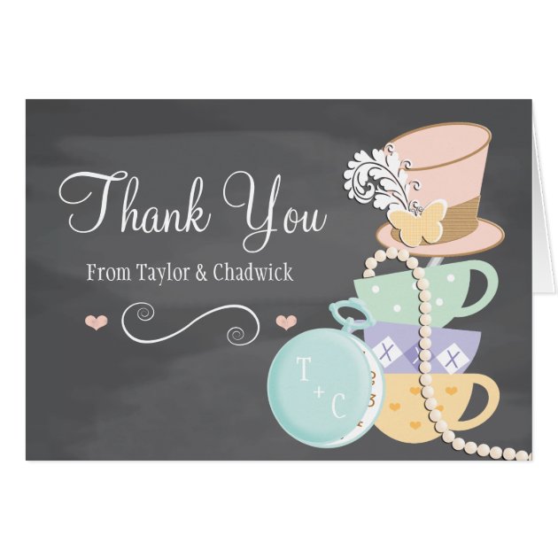 MONOGRAMMED MAD HATTER WEDDING THANK YOU CARD
