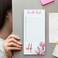 Monogrammed Magnolia Watercolor Floral To Do List