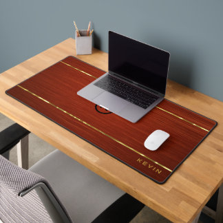 Monogrammed Mahogany Wood Texture Desk Mat