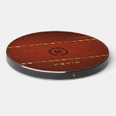 Monogrammed Mahogany Wood Texture Wireless Charger (Front 2)