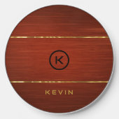 Monogrammed Mahogany Wood Texture Wireless Charger (Front)
