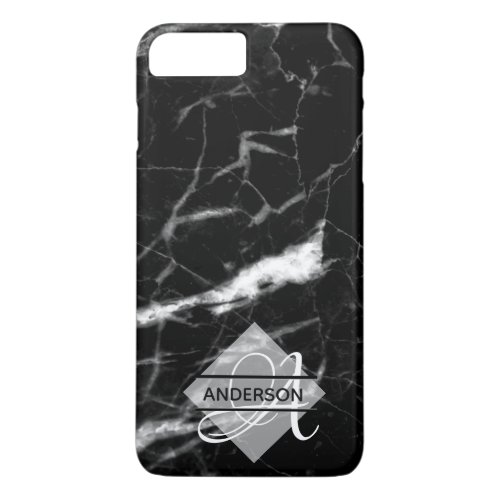 Monogrammed Marble Phone Case Black Personalized