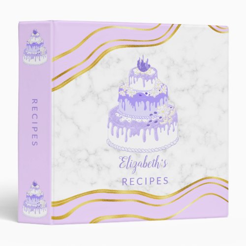 Monogrammed Marble Purple Baking Elegant Recipe 3 3 Ring Binder