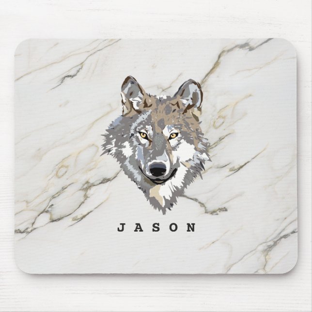 Monogrammed Marble Stone And Wolf Mouse Pad (Front)