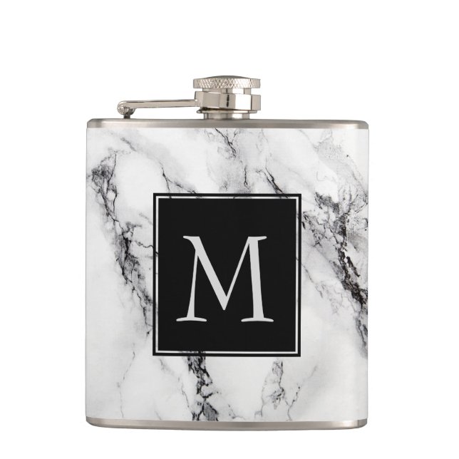 Monogrammed Marble Stone Pattern Flask (Front)