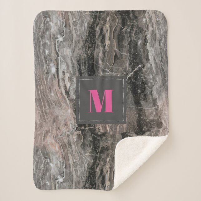Monogrammed Marble Stone  Pattern in Gray Tones Sherpa Blanket (Front)