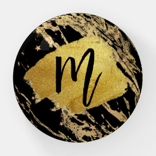 Monogrammed Marble Teal Brown Gold Brush Paperweig Paperweight