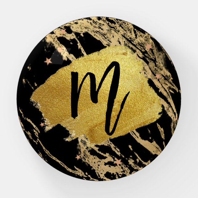 Monogrammed Marble Teal Brown Gold Brush Paperweig Paperweight (Front)