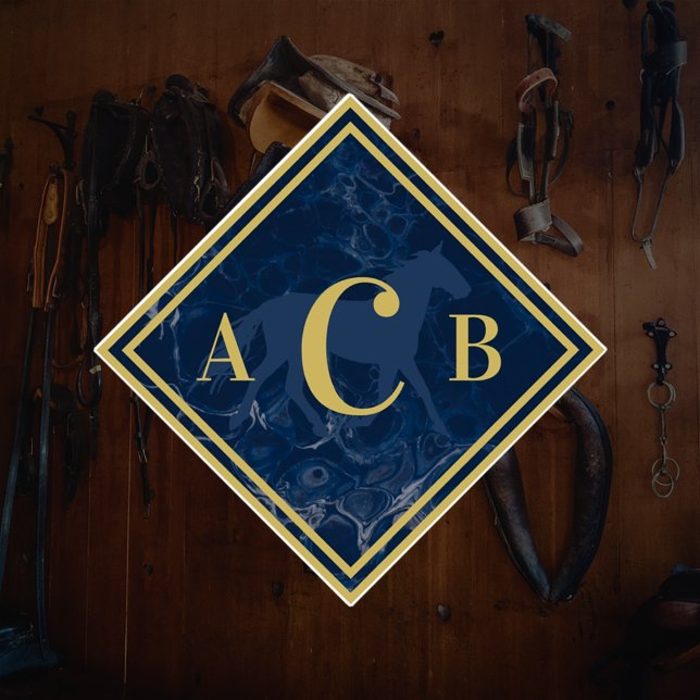 Monogrammed Marbled Navy + Gold Horse Tack Trunk Sticker (Creator Uploaded)