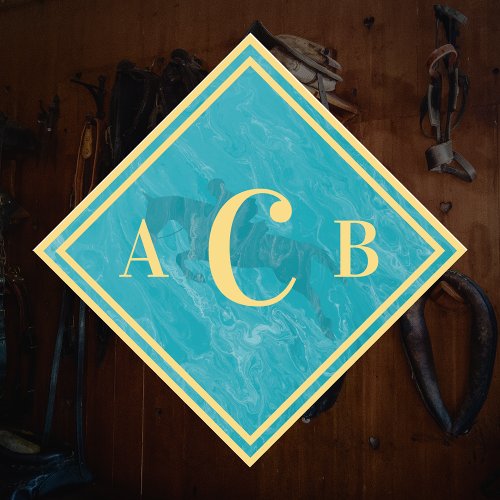 Monogrammed Marbled Turquoise Horse Tack Trunk Sticker