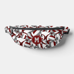 Monogrammed maroon gray volleyballs pattern fanny pack