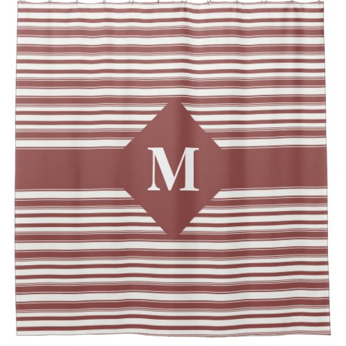 Monogrammed Marsala Winery Red Brpwn Stripes Shower Curtain