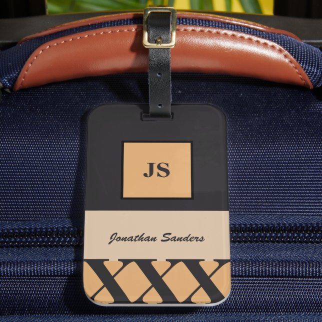 Monogrammed Masculine Neutral-Toned Luggage Tag (Front Insitu 2)
