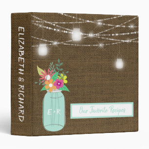 Monogrammed Mason Jar Burlap Rustic Wedding Recipe 3 Ring Binder