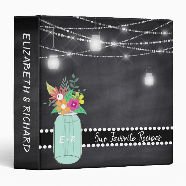 Monogrammed Mason Jar Chalkboard Wedding Recipe 3 Ring Binder (Front/Spine)
