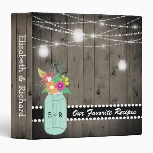 Monogrammed Mason Jar Rustic Wedding Wood Recipe Binder
