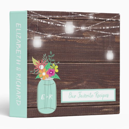 Monogrammed Mason Jar Rustic Wood Favorite Recipes 3 Ring Binder