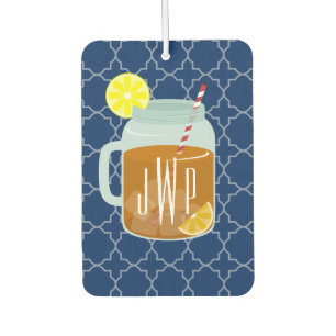 Monogrammed Mason Jar Sweet Tea - Navy Quatrefoil Car Air Freshener