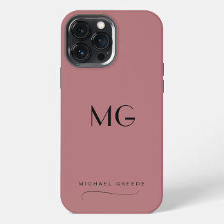 Monogrammed Mauve Minimalist With Name iPhone 13 Pro Max Case