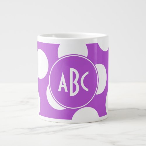 Monogrammed Medium Orchid and White Polka Dots Giant Coffee Mug