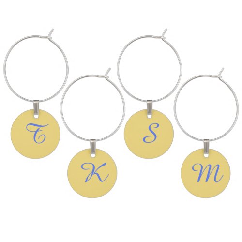 Monogrammed Mellow Yellow Blue Wine Charm