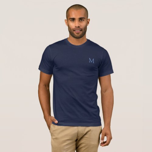 Monogrammed Mens TShirt Elegant Trendy Navy Blue