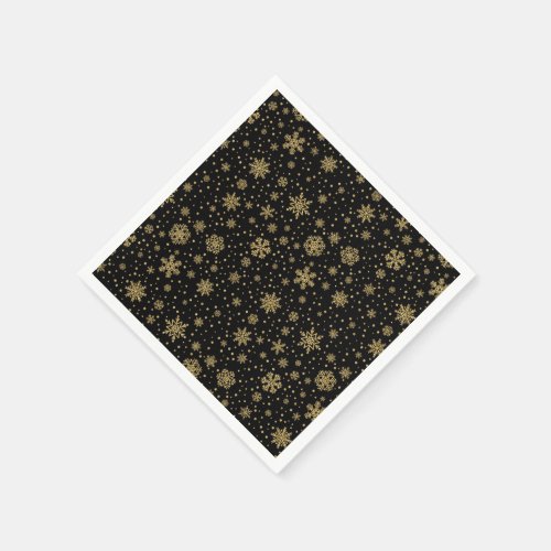 Monogrammed Merry Christmas Golden Snowflakes Napkins