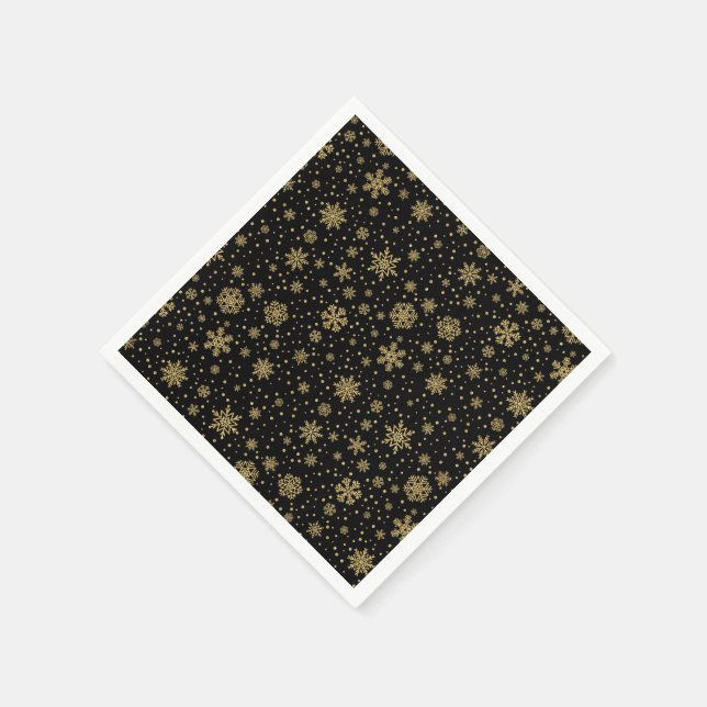 Monogrammed Merry Christmas Golden Snowflakes Napkins (Corner)