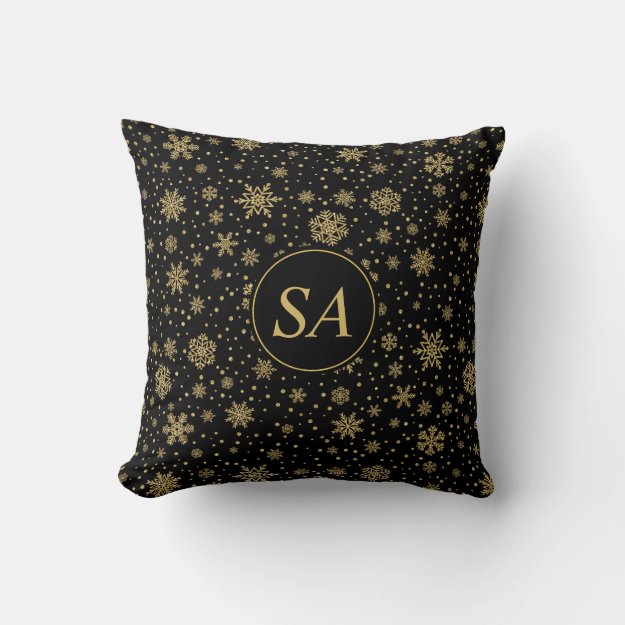 Monogrammed Merry Christmas Golden Snowflakes