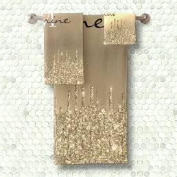 Monogrammed Metallic 14k Gold Dripping Glitter Bath Towel Set