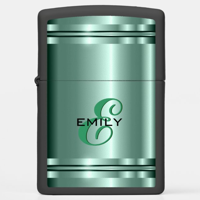 Monogrammed Metallic Pastel Green Design Zippo Lighter (Front)