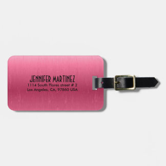 Monogrammed Metallic Pink  Brushed Aluminum Look Luggage Tag