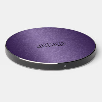 Monogrammed Metallic Purple Brushed Aluminum Look Wireless Charger