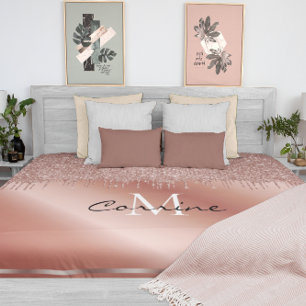 Monogrammed Metallic Rose Gold Dripping Glitter Duvet Cover