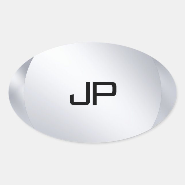Monogrammed Metallic Silver Look Template Oval Sticker (Front)
