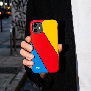 Monogrammed Mid Century Bauhaus Retro Color Block iPhone 15 Pro Max Case