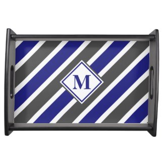 Monogrammed Midnight Blue & Dark Gray Stripes