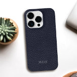 Monogrammed Midnight Blue Faux Leather Look Case-mate Iphone 14 Pro Case at Zazzle