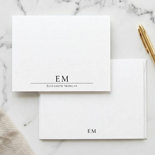 Monogrammed Minimal Elegant Black White Stationery Note Card (Creator Uploaded)