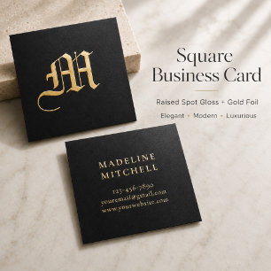 Monogrammed Minimal Elegant Ornate Black Gold Foil Spot Gloss Business Cards