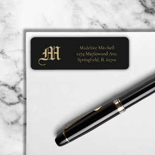 Monogrammed Minimal Elegant Ornate Black Gold Label