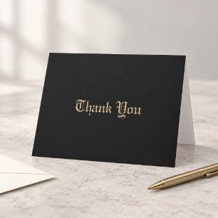 Monogrammed Minimal Elegant Ornate Black Gold Thank You Card