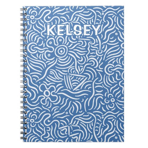 Monogrammed Minimal Line Art Blue Notebook