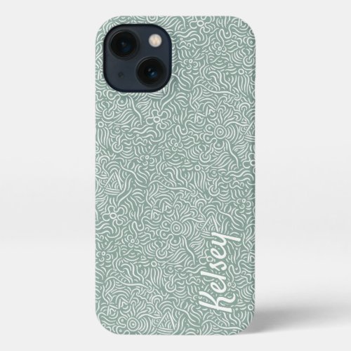 Monogrammed Minimal Line Art Colorful Green iPhone 13 Case