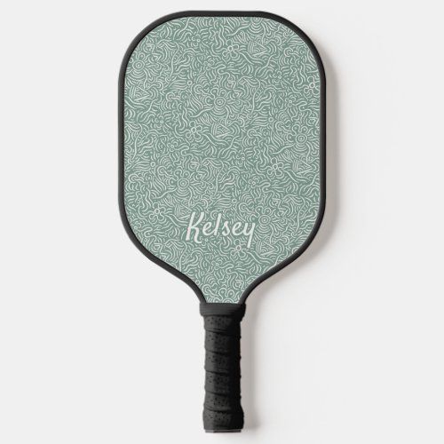 Monogrammed Minimal Line Art Colorful Green Pickleball Paddle