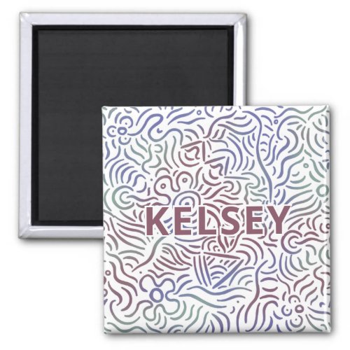 Monogrammed Minimal Line Art Colorful Magnet